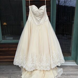 MORI LEE Ivory Beaded Corset Tulle Strapless Bridal Wedding Ball Gown Plus Size